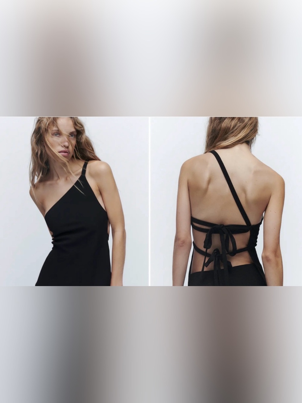 NWOT Zara Black Asymmetric Backless Tie Dress